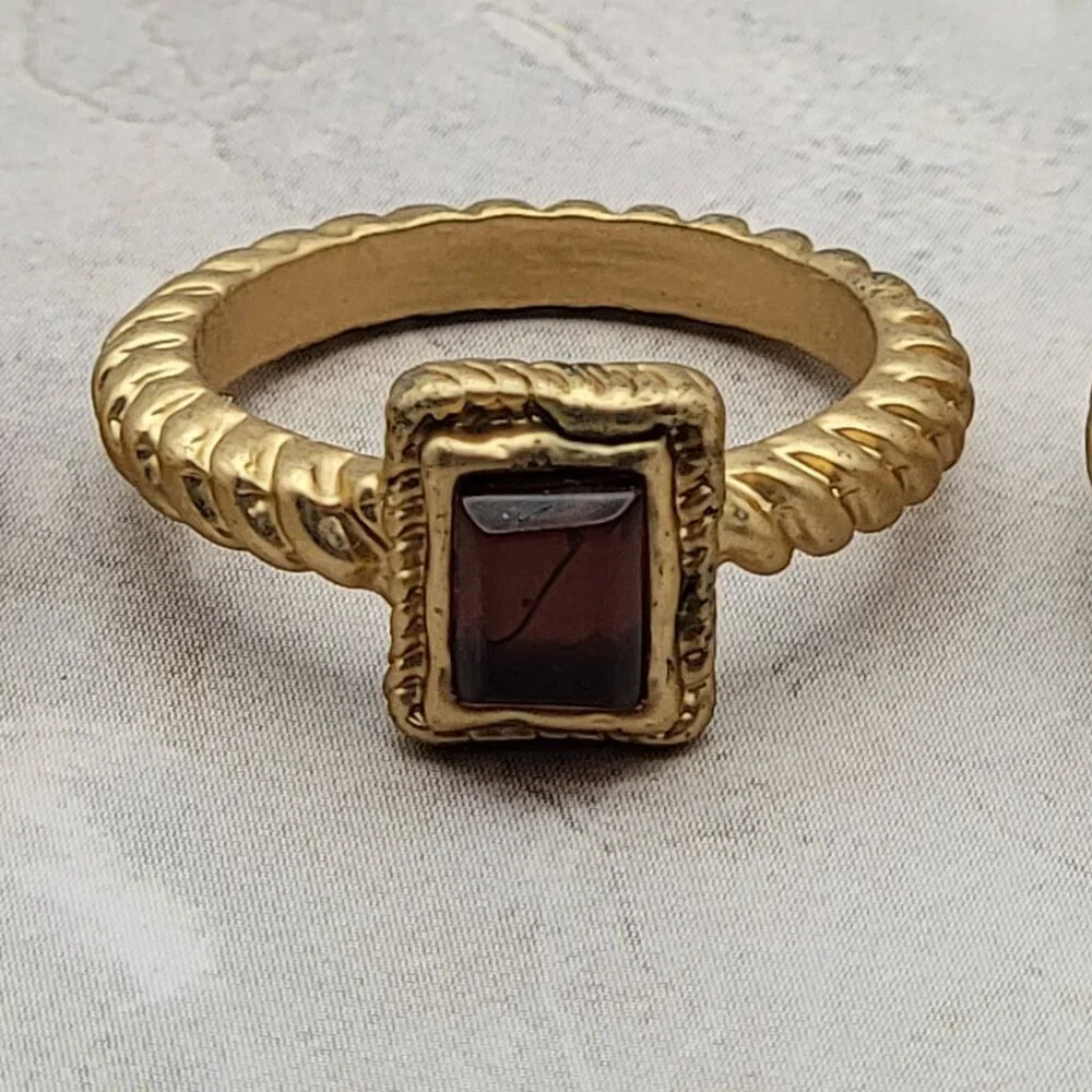 Fashion Rings Lot Of 4 Brushed Gold Solid Heart & Multicolor Rhinestones Size 7